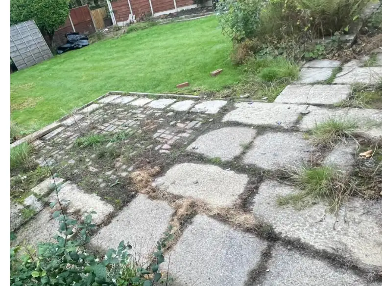 Before: Broken slabs to Indian sandstone - S P Groundworks & Driveways