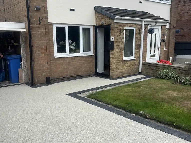 Resin by S P Groundworks & Driveways - Cream resin on a detached with lawn kept